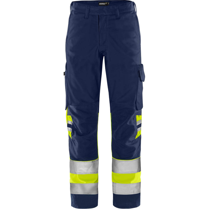 Fristads Hi-Vis Green Lightweight Durable Trousers Class 1 - 2649 GPLU Hi-Vis Yellow/Navy Front1#colour_hi-vis-yellow-navy