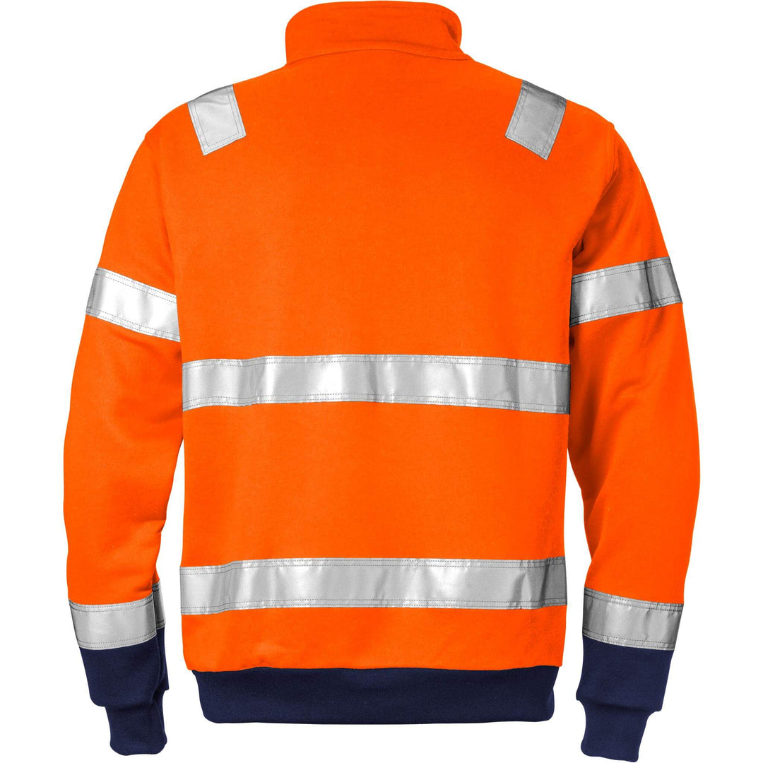Fristads Hi-Vis Half-Zip Sweatshirt Class 3 - 728 SHV Hi-Vis Orange/Navy Back1#colour_hi-vis-orange-navy