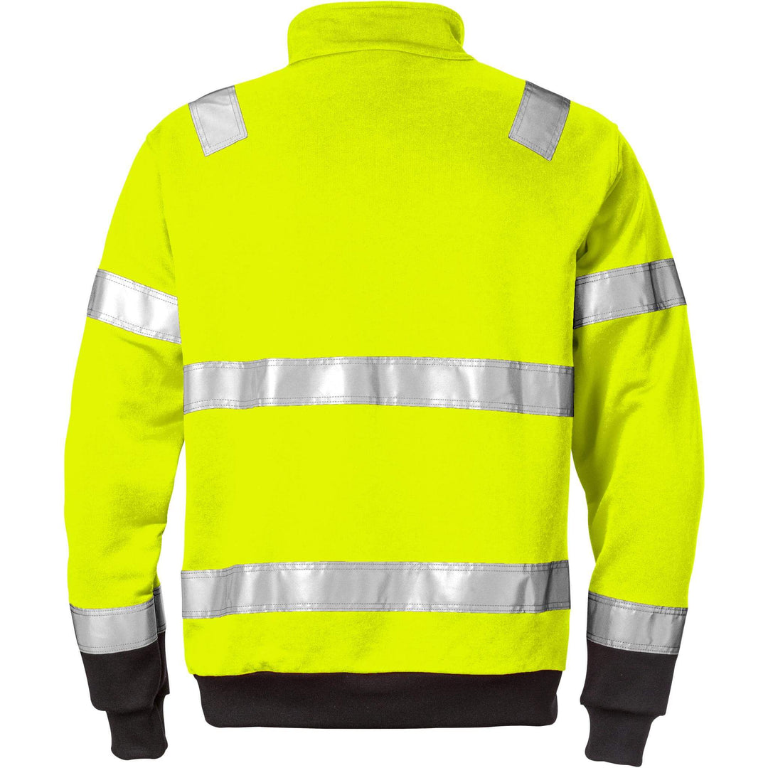 Fristads Hi-Vis Half-Zip Sweatshirt Class 3 - 728 SHV Hi-Vis Yellow/Black Back1#colour_hi-vis-yellow-black