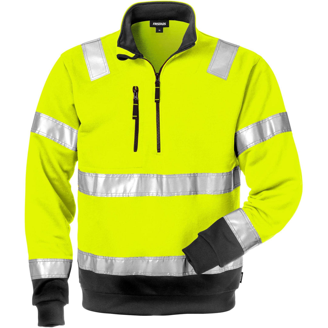 Fristads Hi-Vis Half-Zip Sweatshirt Class 3 - 728 SHV Hi-Vis Yellow/Black Front1#colour_hi-vis-yellow-black