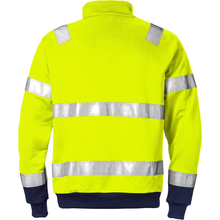 Fristads Hi-Vis Half-Zip Sweatshirt Class 3 - 728 SHV Hi-Vis Yellow/Navy Back1#colour_hi-vis-yellow-navy