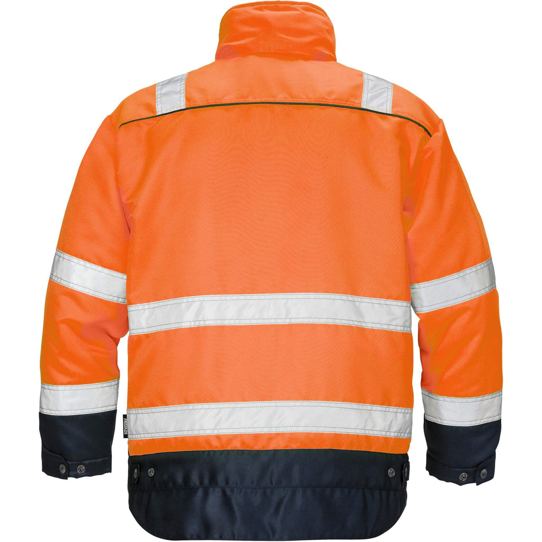Fristads Hi-Vis Insulated Winter Jacket Class 3 - 444 PP Hi-Vis Orange/Navy Back1#colour_hi-vis-orange-navy