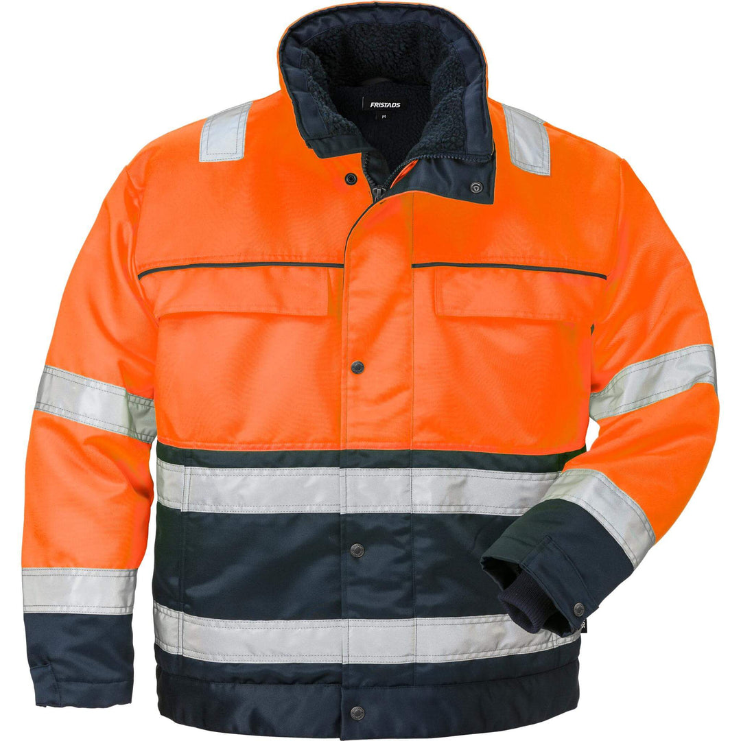 Fristads Hi-Vis Insulated Winter Jacket Class 3 - 444 PP Hi-Vis Orange/Navy Front1#colour_hi-vis-orange-navy