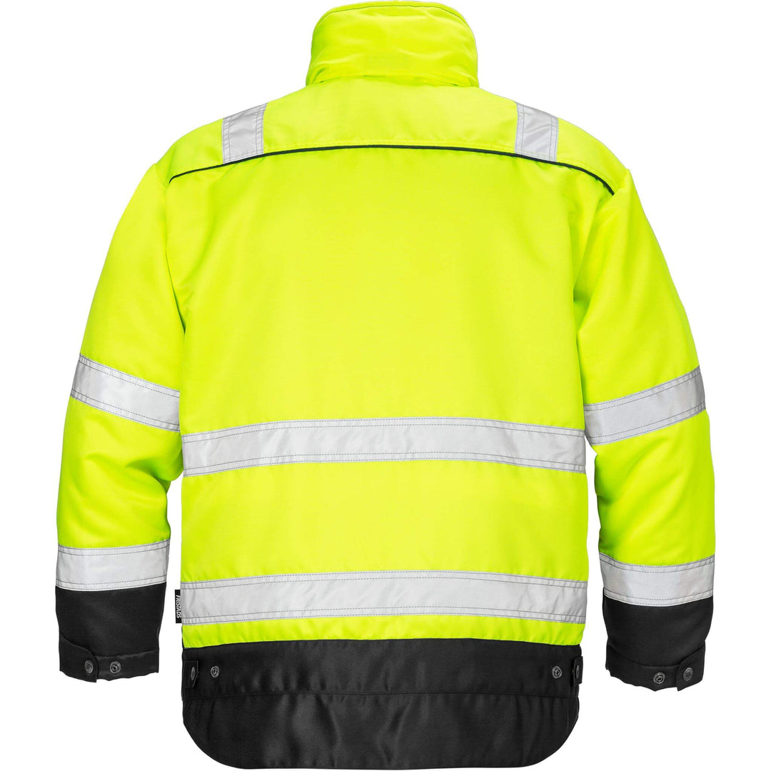 Fristads Hi-Vis Insulated Winter Jacket Class 3 - 444 PP Hi-Vis Yellow/Black Back1#colour_hi-vis-yellow-black