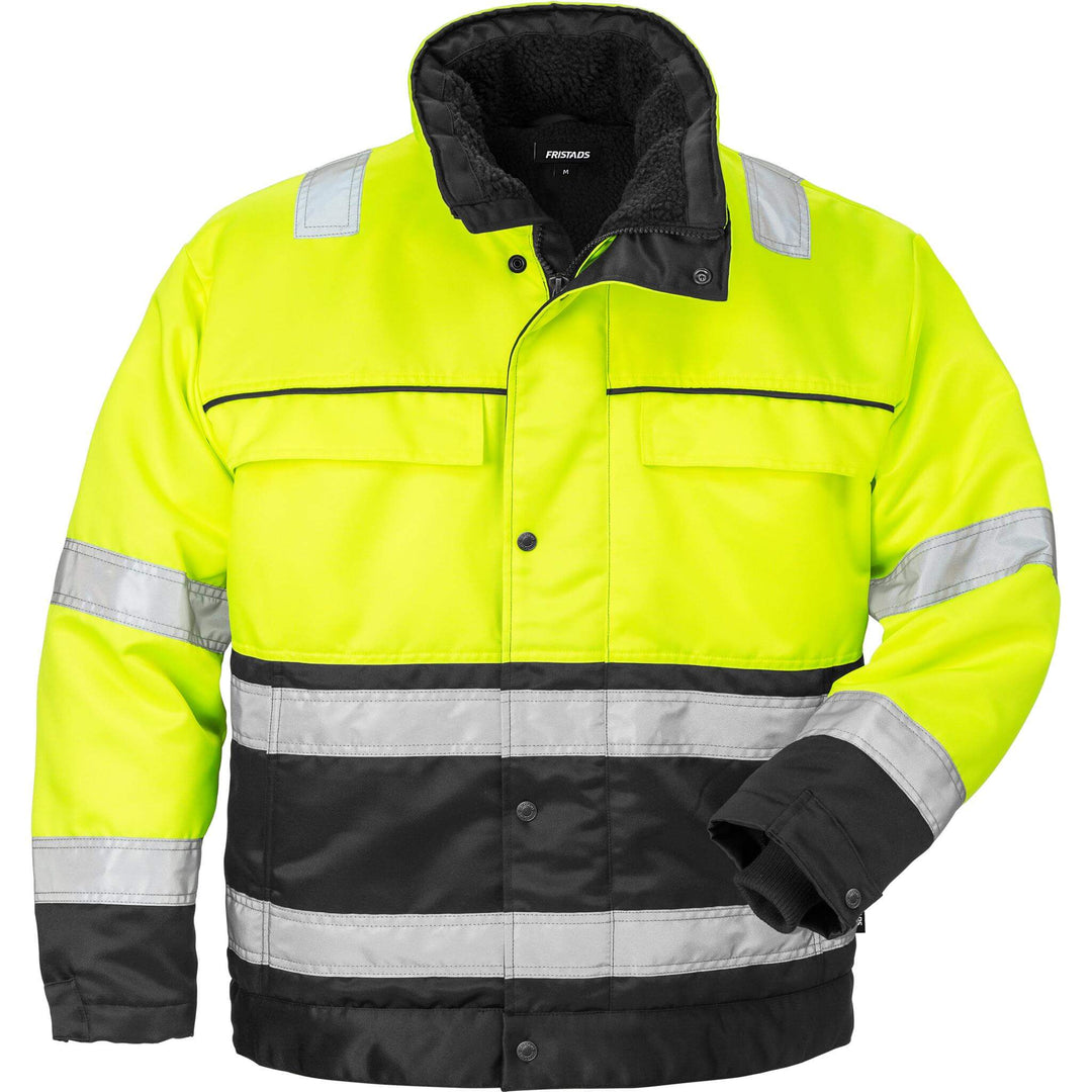 Fristads Hi-Vis Insulated Winter Jacket Class 3 - 444 PP Hi-Vis Yellow/Black Front1#colour_hi-vis-yellow-black