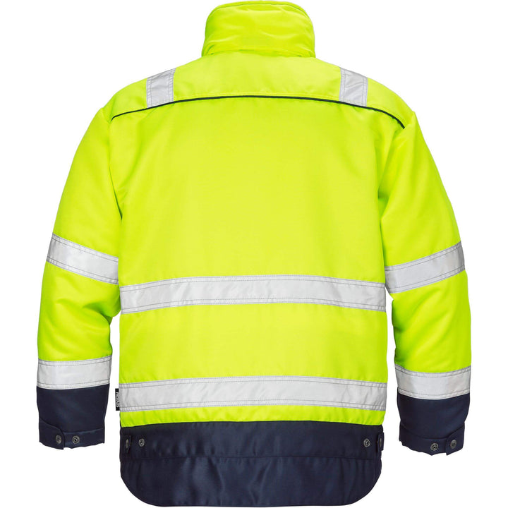 Fristads Hi-Vis Insulated Winter Jacket Class 3 - 444 PP Hi-Vis Yellow/Navy Back1#colour_hi-vis-yellow-navy