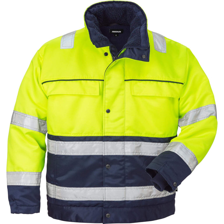 Fristads Hi-Vis Insulated Winter Jacket Class 3 - 444 PP Hi-Vis Yellow/Navy Front1#colour_hi-vis-yellow-navy
