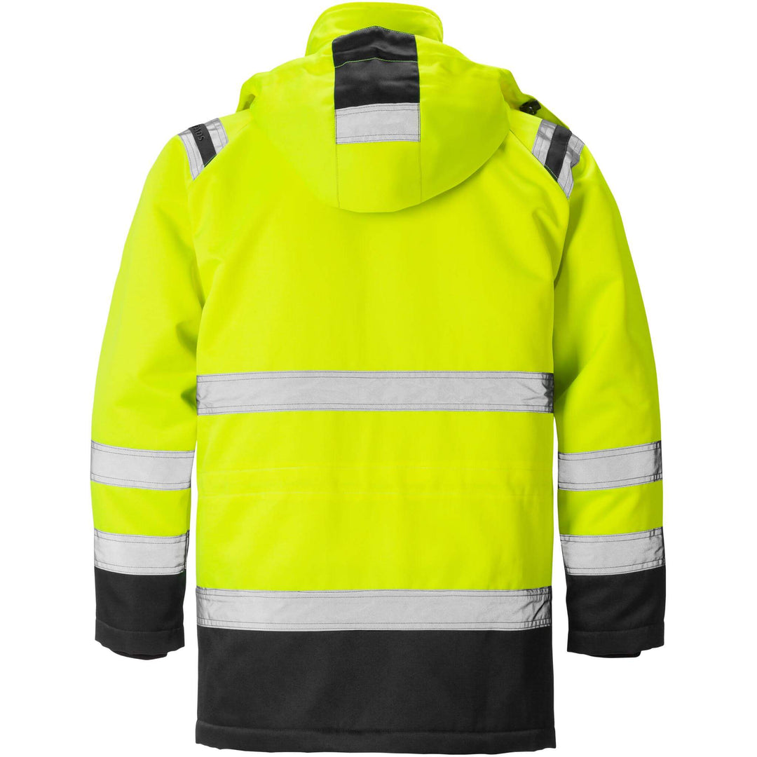 Fristads Hi-Vis Insulated Winter Parka Jacket Class 3 - 4042 PP Hi-Vis Yellow/Black Back1#colour_hi-vis-yellow-black