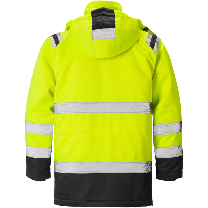 Fristads Hi-Vis Insulated Winter Parka Jacket Class 3 - 4042 PP Hi-Vis Yellow/Black Back1#colour_hi-vis-yellow-black