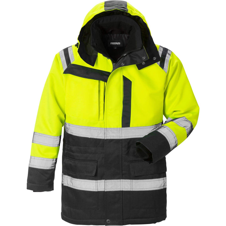Fristads Hi-Vis Insulated Winter Parka Jacket Class 3 - 4042 PP Hi-Vis Yellow/Black Front1#colour_hi-vis-yellow-black