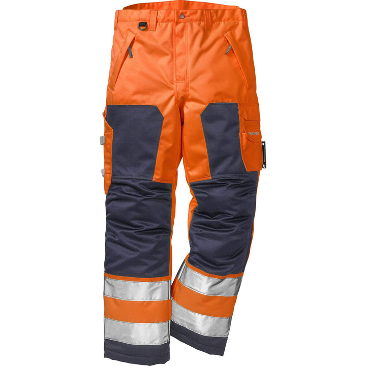 Fristads Hi-Vis Insulated Winter Trousers Class 2 - 2034 PP Hi-Vis Orange/Navy Front1#colour_hi-vis-orange-navy