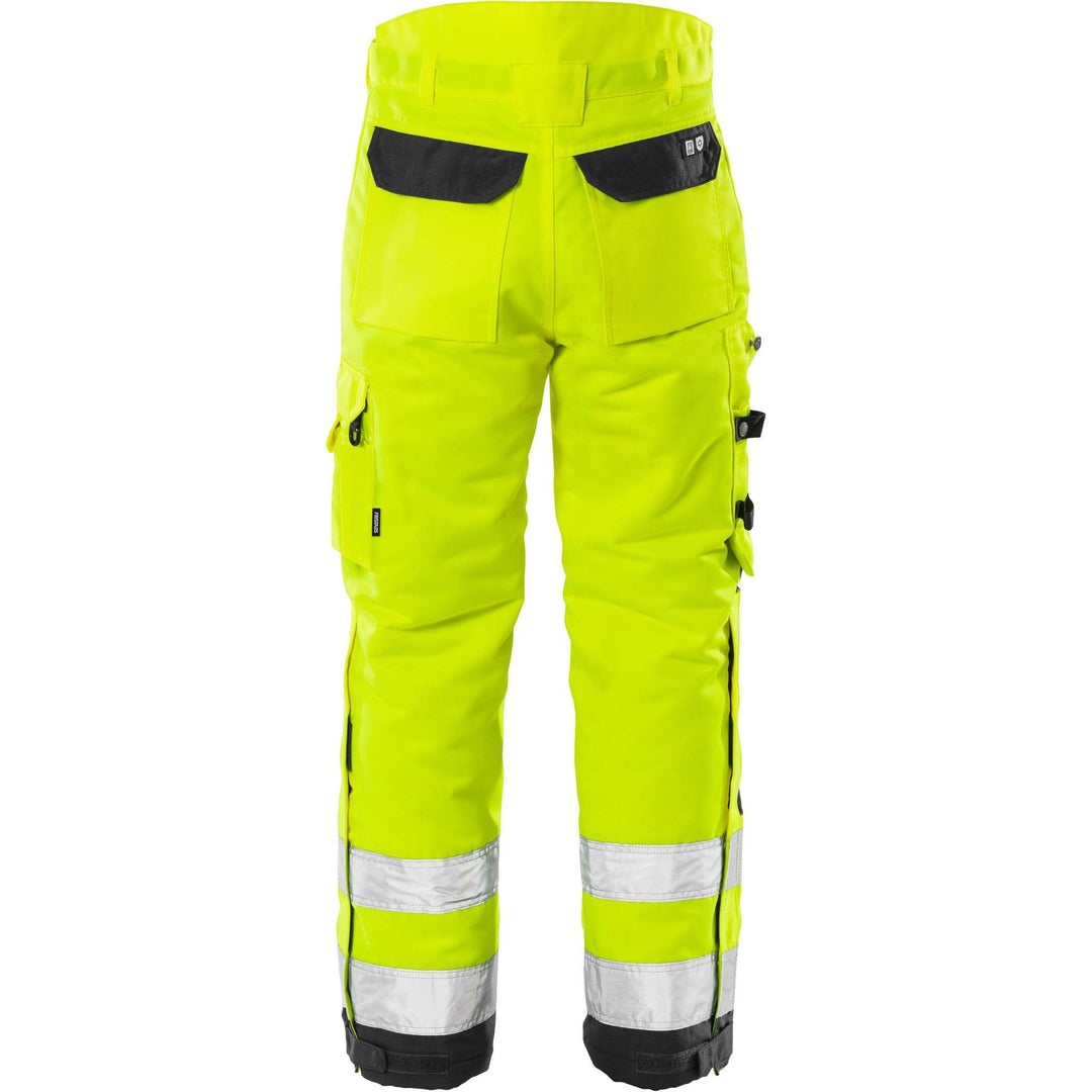 Fristads Hi-Vis Insulated Winter Trousers Class 2 - 2034 PP Hi-Vis Yellow/Black Back1#colour_hi-vis-yellow-black