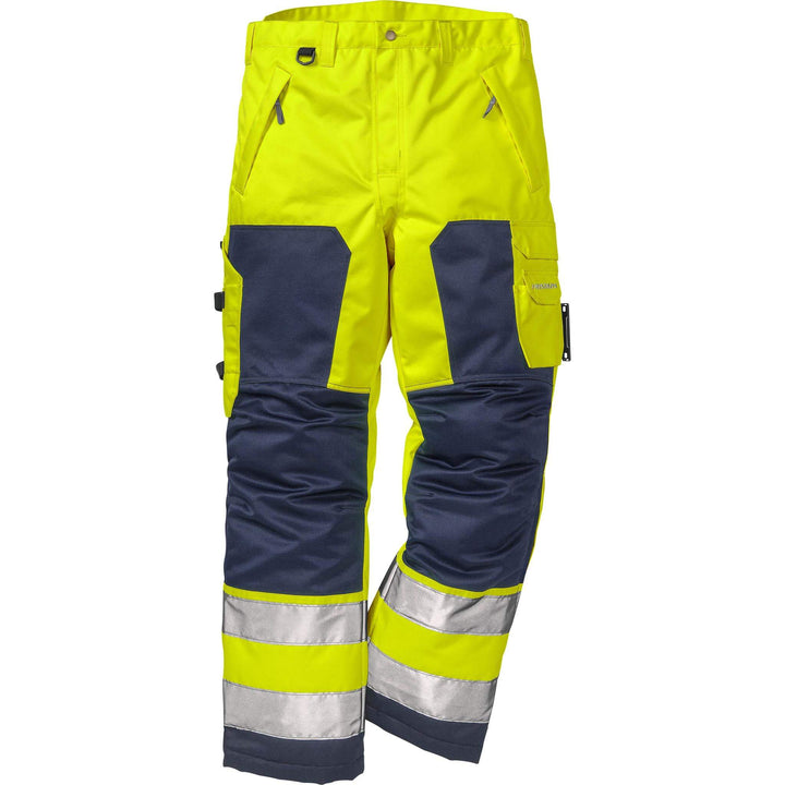 Fristads Hi-Vis Insulated Winter Trousers Class 2 - 2034 PP Hi-Vis Yellow/Navy Front1#colour_hi-vis-yellow-navy