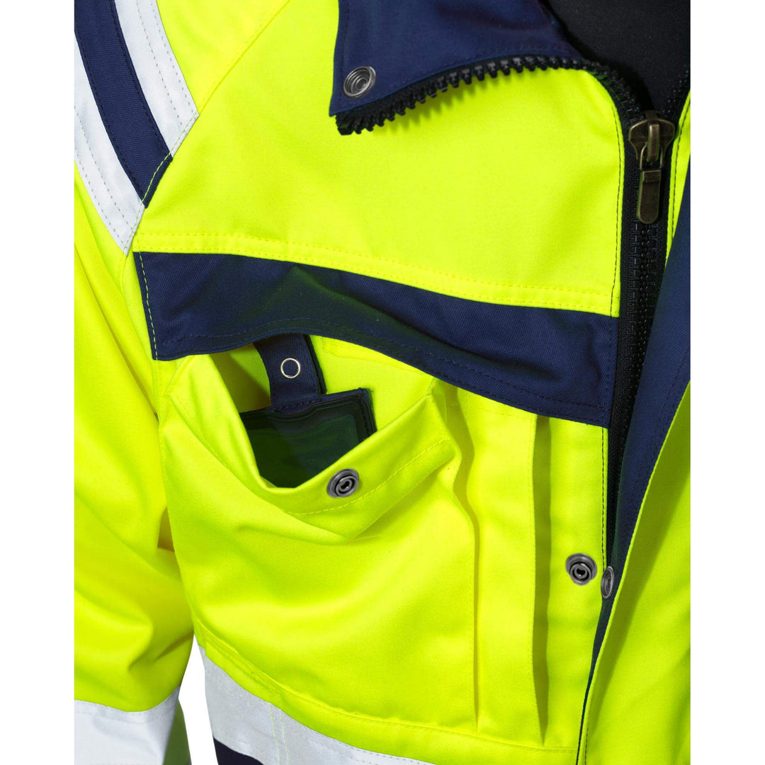 Fristads Hi-Vis Jacket Class 3 - 4026 PLU Hi-Vis Yellow/Navy Detail1#colour_hi-vis-yellow-navy
