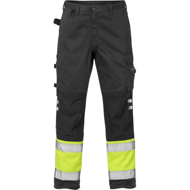 Fristads Hi-Vis Knee Pad Trousers Class 1 - 2032 PLU Hi-Vis Yellow/Black Front1#colour_hi-vis-yellow-black