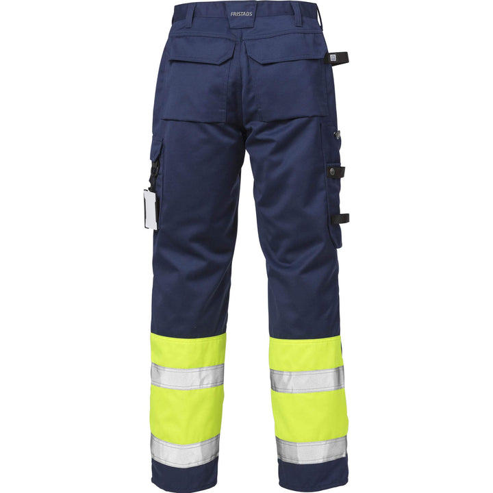 Fristads Hi-Vis Knee Pad Trousers Class 1 - 2032 PLU Hi-Vis Yellow/Navy Back1#colour_hi-vis-yellow-navy