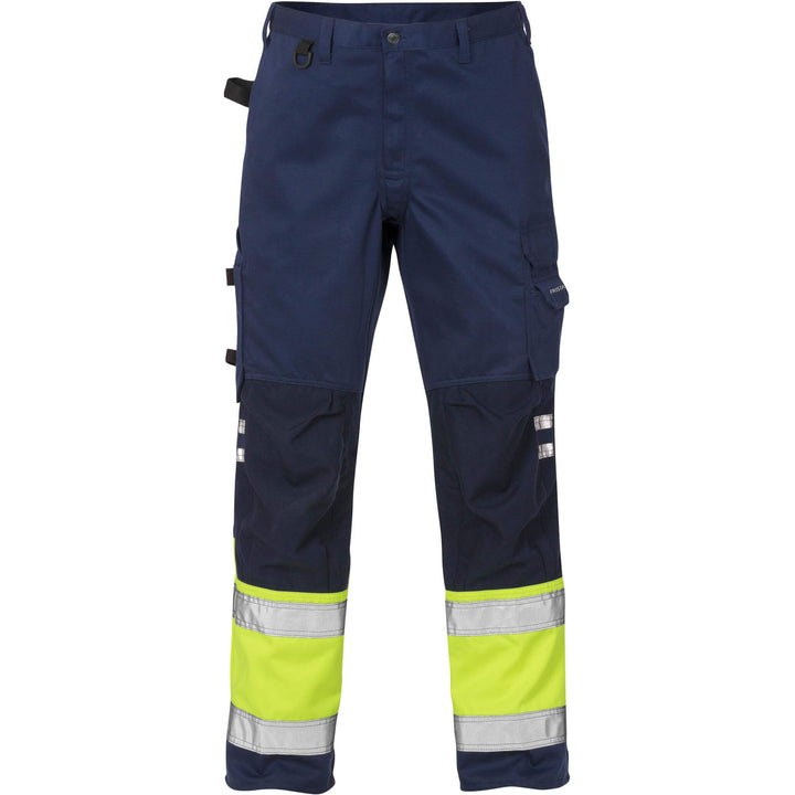 Fristads Hi-Vis Knee Pad Trousers Class 1 - 2032 PLU Hi-Vis Yellow/Navy Front1#colour_hi-vis-yellow-navy