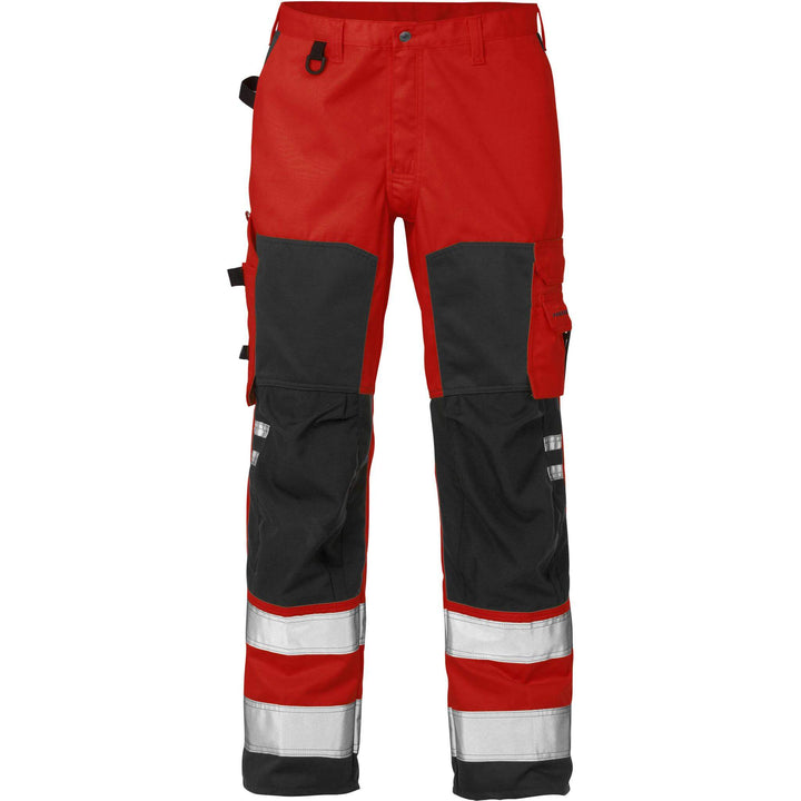 Fristads Hi-Vis Knee Pad Trousers Class 2 - 2026 PLU Hi-Vis Red/Black Front1#colour_hi-vis-red-black