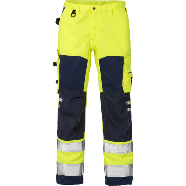Fristads Hi-Vis Knee Pad Trousers Class 2 - 2026 PLU Hi-Vis Yellow/Navy Front1#colour_hi-vis-yellow-navy