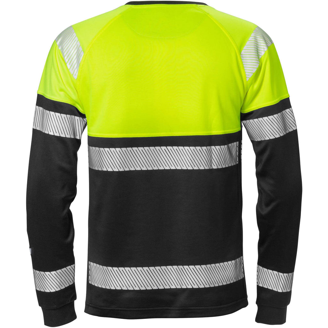 Fristads Hi-Vis Moisture-Wicking UV-Protective Long Sleeve T-Shirt Class 1 - 7519 THV Hi-Vis Yellow/Black Back1#colour_hi-vis-yellow-black