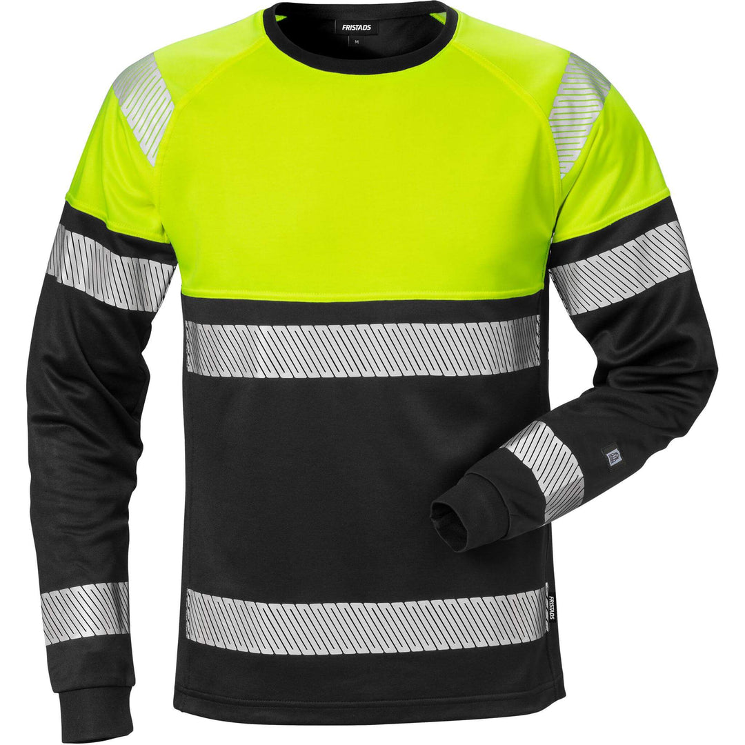 Fristads Hi-Vis Moisture-Wicking UV-Protective Long Sleeve T-Shirt Class 1 - 7519 THV Hi-Vis Yellow/Black Front1#colour_hi-vis-yellow-black