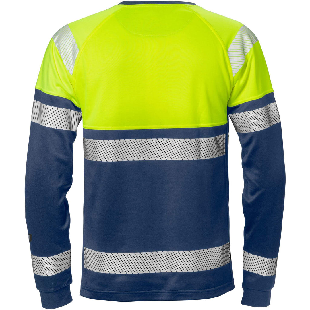 Fristads Hi-Vis Moisture-Wicking UV-Protective Long Sleeve T-Shirt Class 1 - 7519 THV Hi-Vis Yellow/Navy Back1#colour_hi-vis-yellow-navy