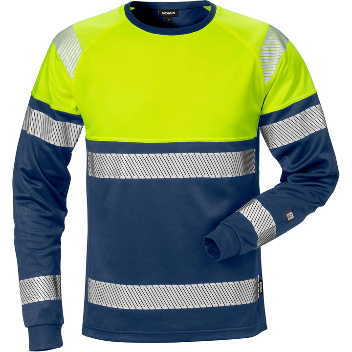 Fristads Hi-Vis Moisture-Wicking UV-Protective Long Sleeve T-Shirt Class 1 - 7519 THV Hi-Vis Yellow/Navy Front1#colour_hi-vis-yellow-navy