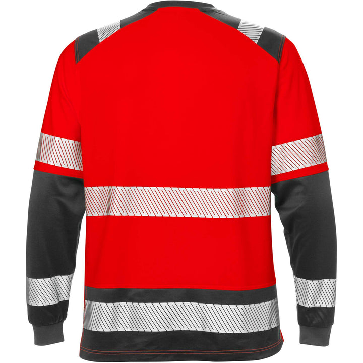 Fristads Hi-Vis Moisture-Wicking UV-Protective Long Sleeve T-Shirt Class 2 - 7457 THV Hi-Vis Red/Black Back1#colour_hi-vis-red-black