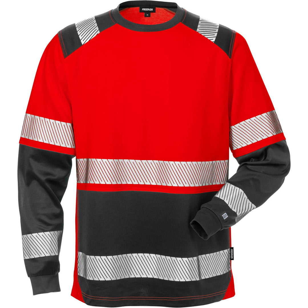 Fristads Hi-Vis Moisture-Wicking UV-Protective Long Sleeve T-Shirt Class 2 - 7457 THV Hi-Vis Red/Black Front1#colour_hi-vis-red-black