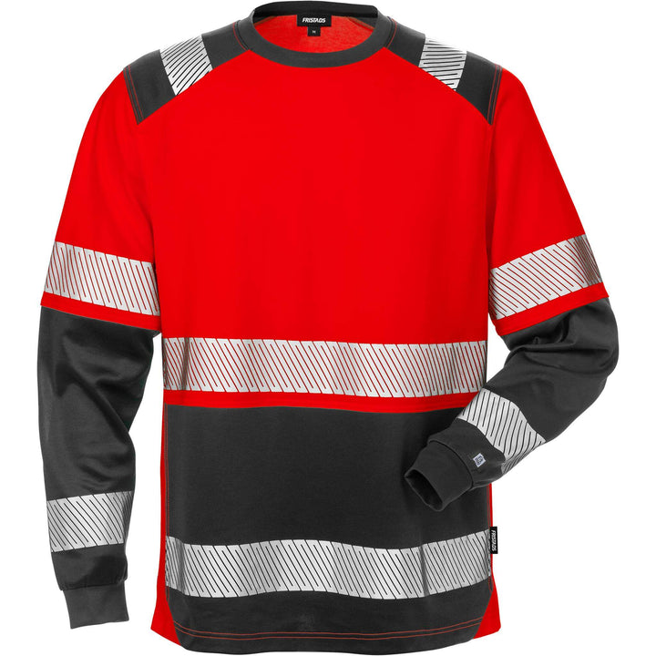 Fristads Hi-Vis Moisture-Wicking UV-Protective Long Sleeve T-Shirt Class 2 - 7457 THV Hi-Vis Red/Black Front1#colour_hi-vis-red-black
