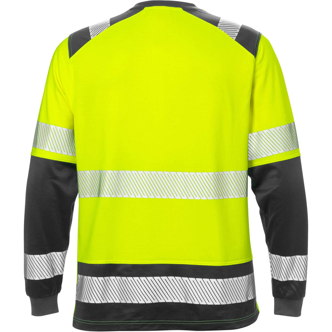 Fristads Hi-Vis Moisture-Wicking UV-Protective Long Sleeve T-Shirt Class 2 - 7457 THV Hi-Vis Yellow/Black Back1#colour_hi-vis-yellow-black