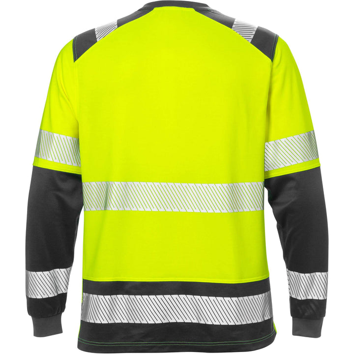 Fristads Hi-Vis Moisture-Wicking UV-Protective Long Sleeve T-Shirt Class 2 - 7457 THV Hi-Vis Yellow/Black Back1#colour_hi-vis-yellow-black