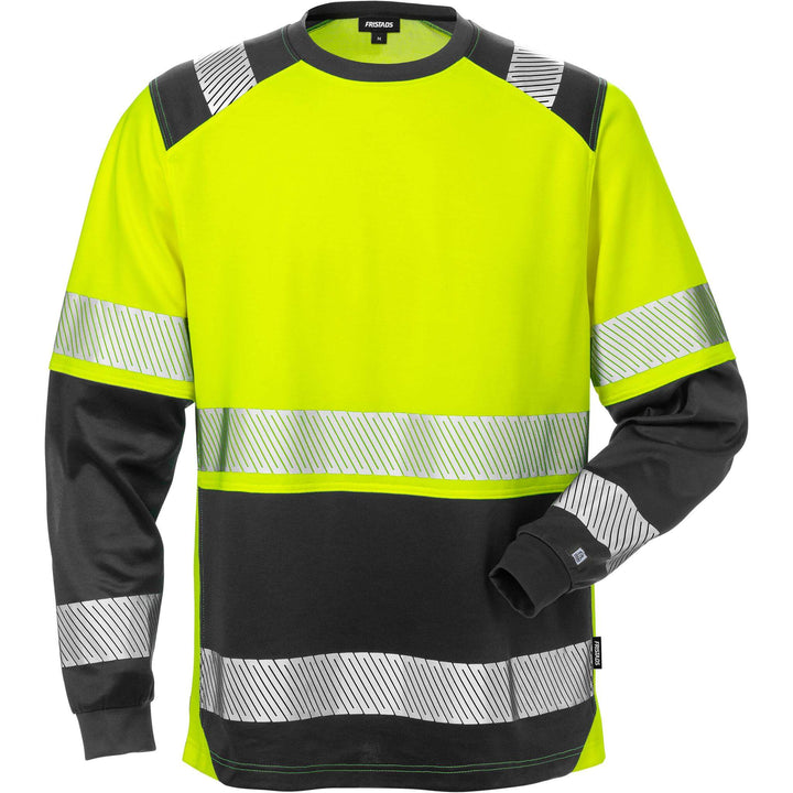 Fristads Hi-Vis Moisture-Wicking UV-Protective Long Sleeve T-Shirt Class 2 - 7457 THV Hi-Vis Yellow/Black Front1#colour_hi-vis-yellow-black