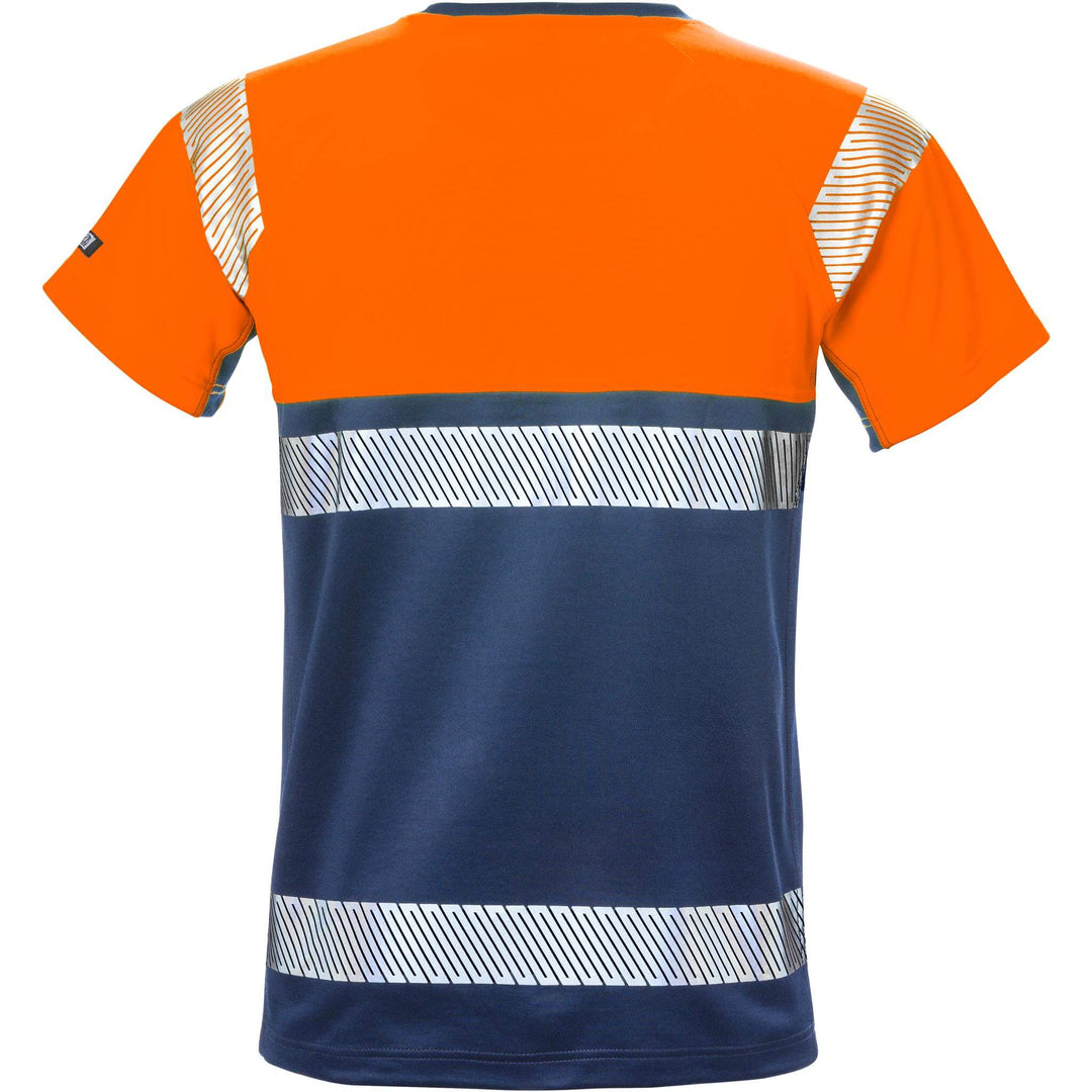 Fristads Hi-Vis Moisture-Wicking UV-Protective T-Shirt Class 1 - 7518 THV Hi-Vis Orange/Navy Back1#colour_hi-vis-orange-navy
