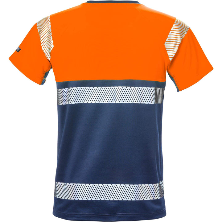 Fristads Hi-Vis Moisture-Wicking UV-Protective T-Shirt Class 1 - 7518 THV Hi-Vis Orange/Navy Back1#colour_hi-vis-orange-navy