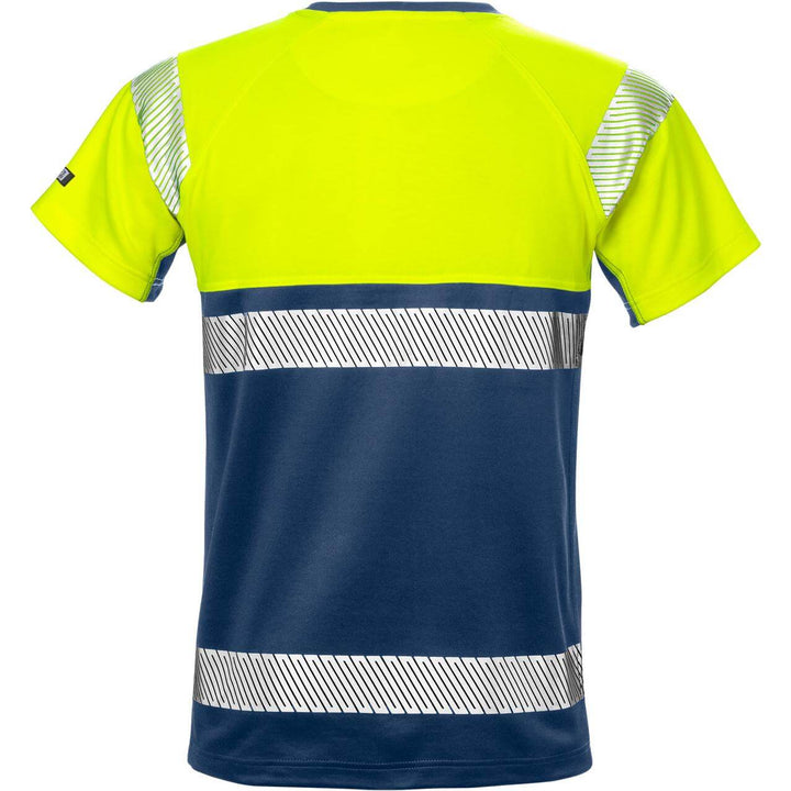 Fristads Hi-Vis Moisture-Wicking UV-Protective T-Shirt Class 1 - 7518 THV Hi-Vis Yellow/Navy Back1#colour_hi-vis-yellow-navy