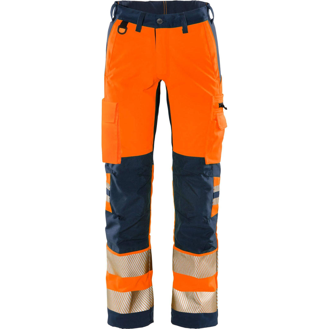 Fristads Hi-Vis Stretch Panel Trousers Class 2 - 2712 PLU Hi-Vis Orange/Navy Front1#colour_hi-vis-orange-navy