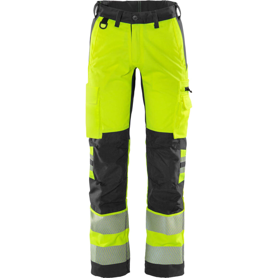 Fristads Hi-Vis Stretch Panel Trousers Class 2 - 2712 PLU Hi-Vis Yellow/Black Front1#colour_hi-vis-yellow-black