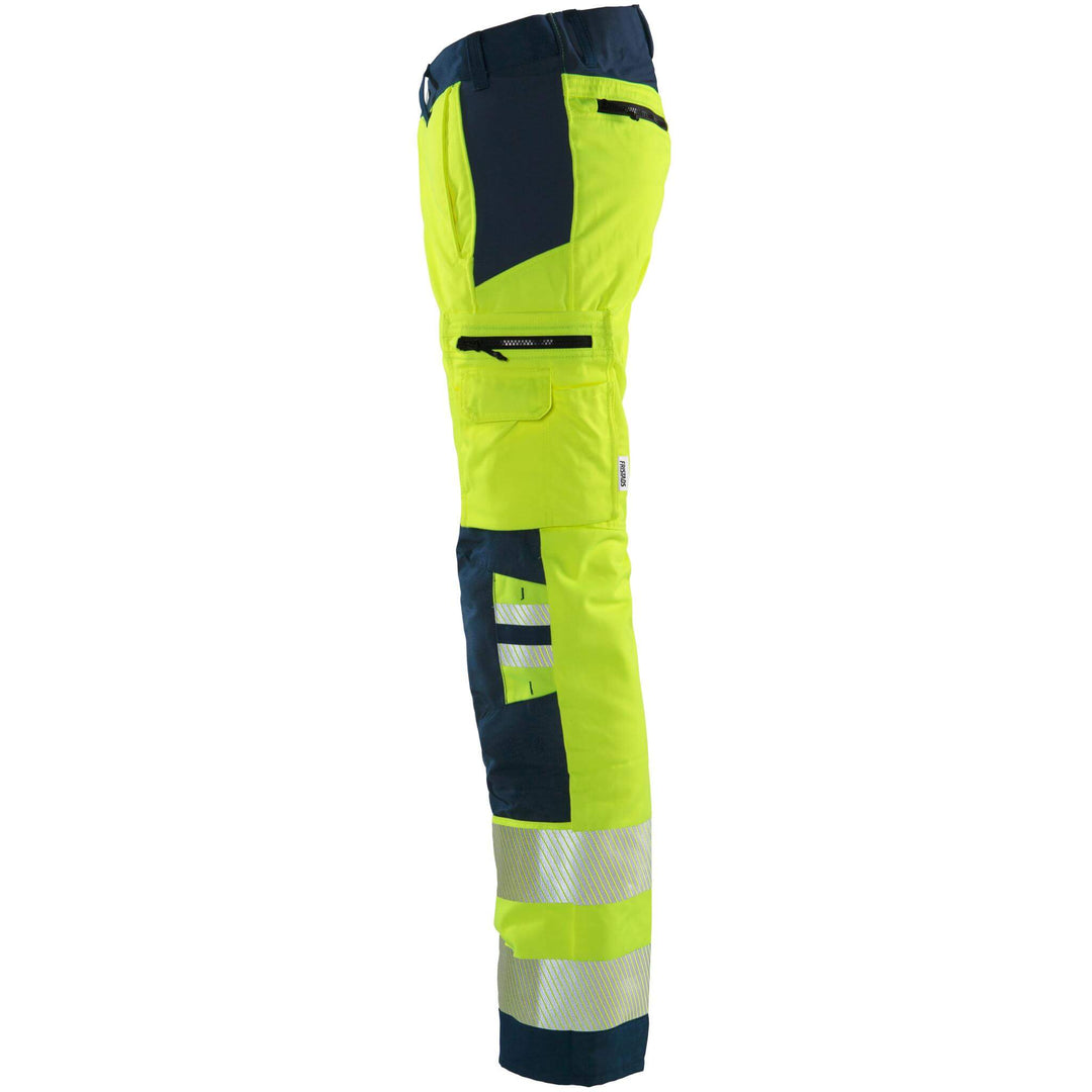 Fristads Hi-Vis Stretch Panel Trousers Class 2 - 2712 PLU Hi-Vis Yellow/Navy Detail1#colour_hi-vis-yellow-navy