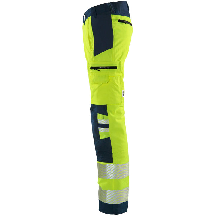 Fristads Hi-Vis Stretch Panel Trousers Class 2 - 2712 PLU Hi-Vis Yellow/Navy Detail1#colour_hi-vis-yellow-navy