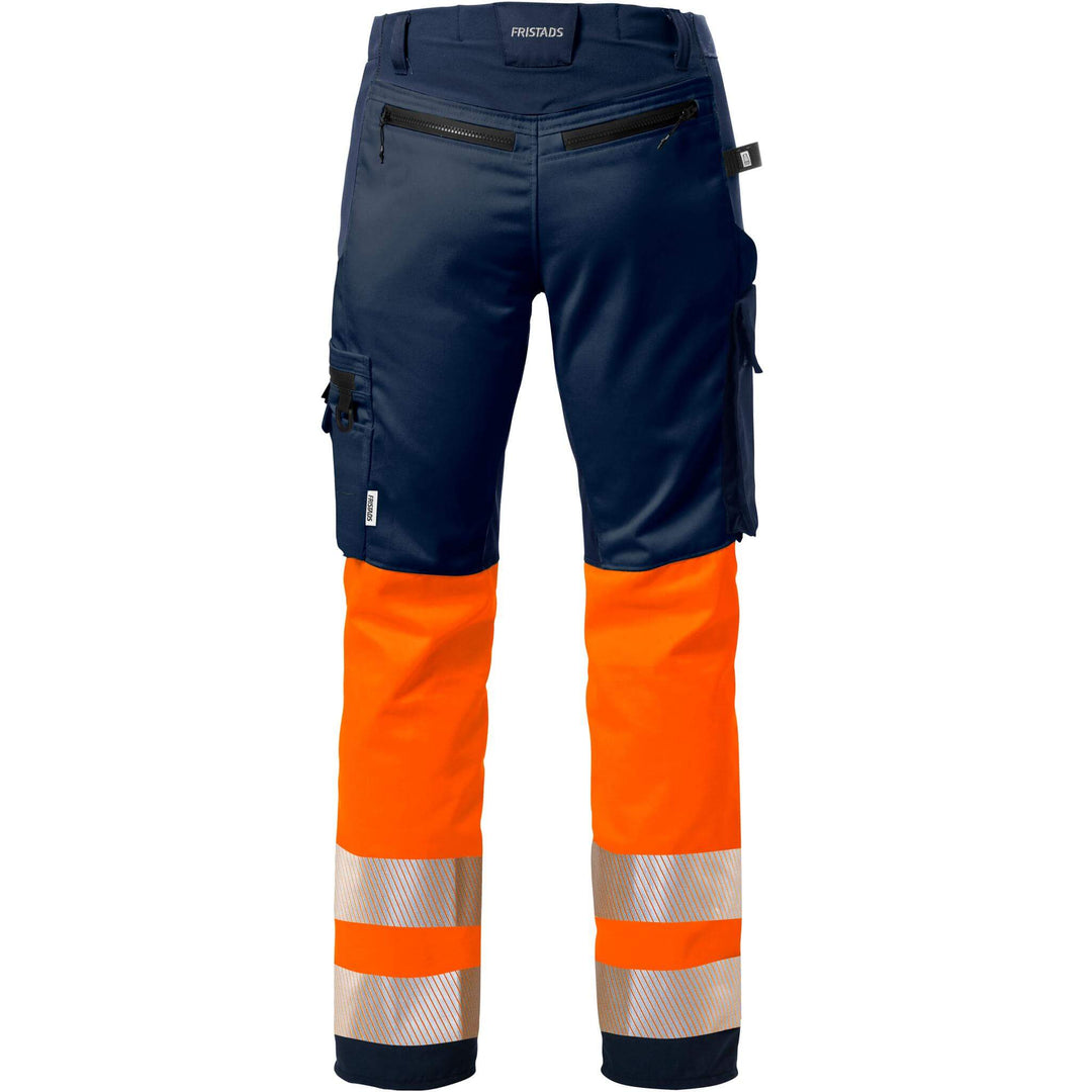 Fristads Hi-Vis Stretch Trousers Class 1 - 2705 PLU Hi-Vis Orange/Navy Back1#colour_hi-vis-orange-navy