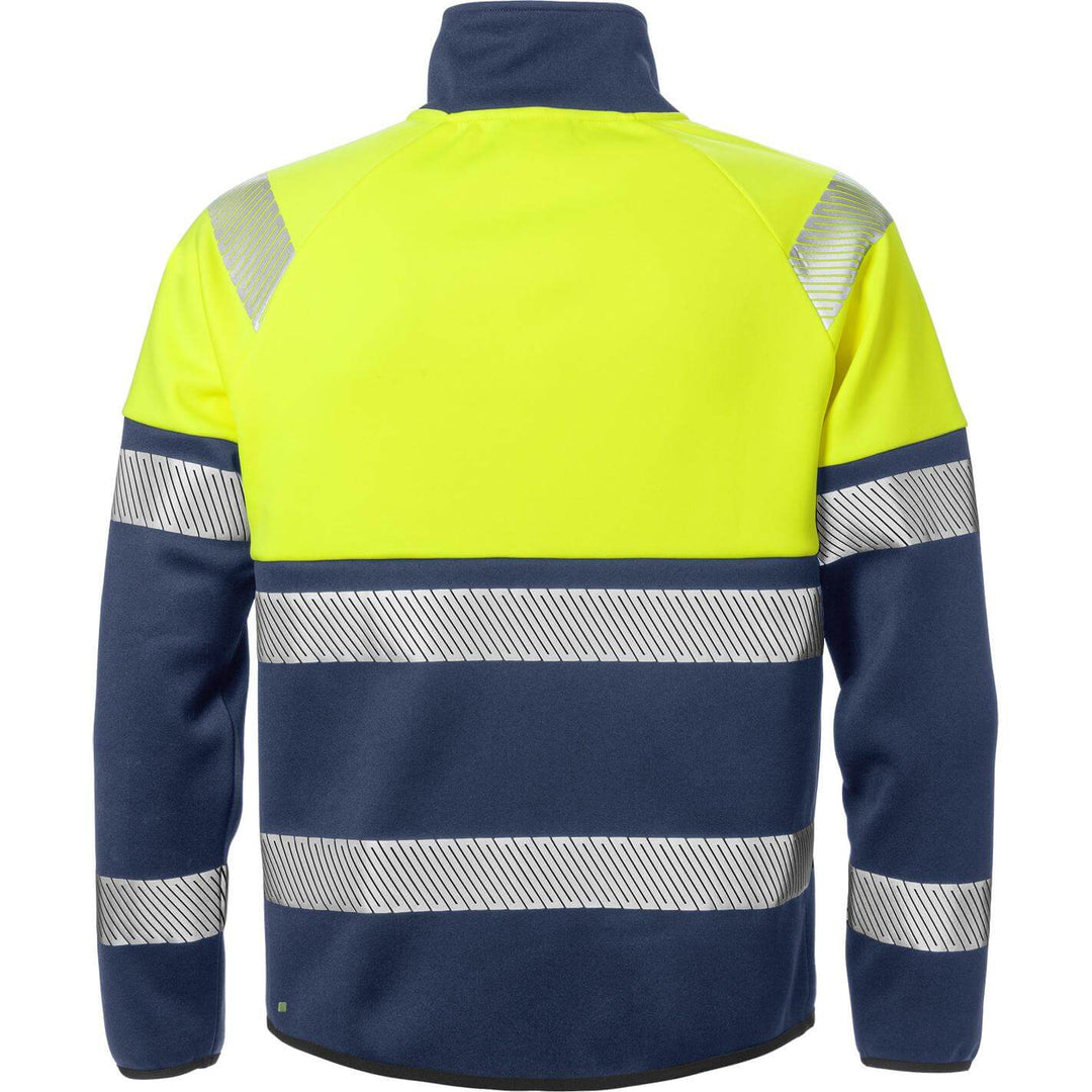 Fristads Hi-Vis Sweat Jacket Class 1 - 4517 SSL Hi-Vis Yellow/Navy Back1#colour_hi-vis-yellow-navy
