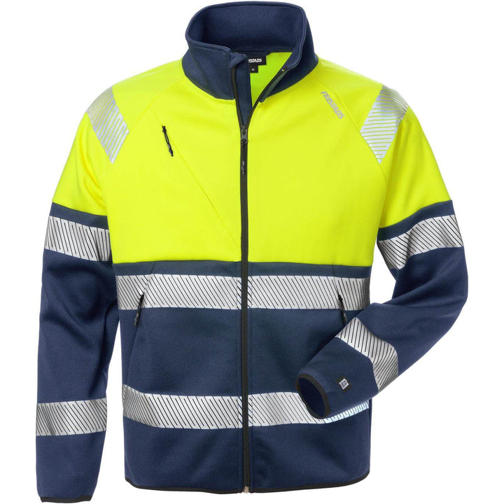 Fristads Hi-Vis Sweat Jacket Class 1 - 4517 SSL Hi-Vis Yellow/Navy Front1#colour_hi-vis-yellow-navy