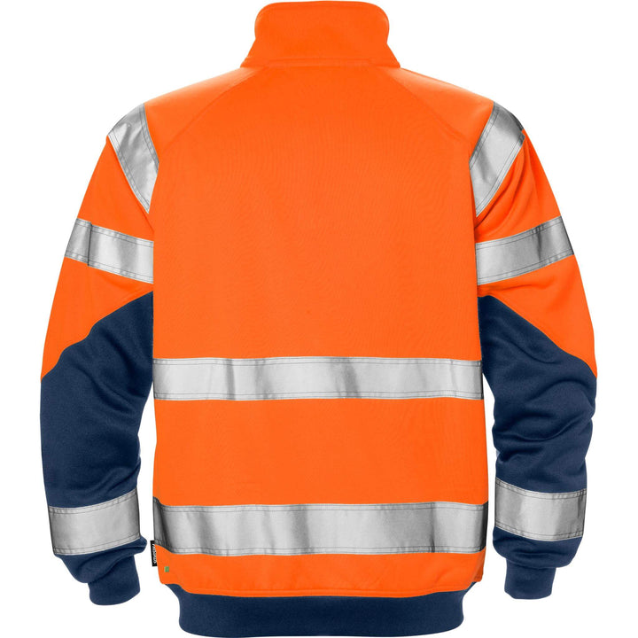 Fristads Hi-Vis Sweatshirt Jacket Class 3 - 7426 SHV Hi-Vis Orange/Navy Back1#colour_hi-vis-orange-navy