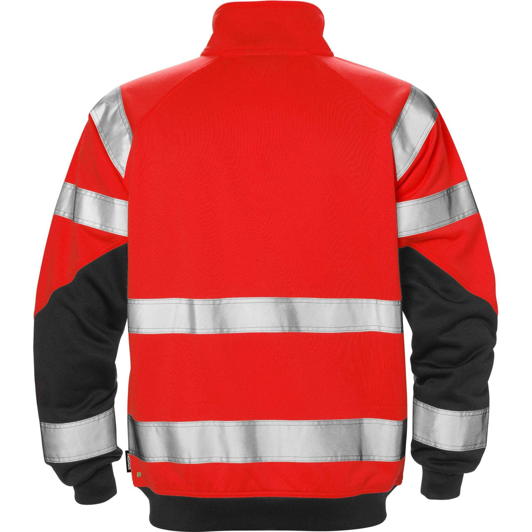 Fristads Hi-Vis Sweatshirt Jacket Class 3 - 7426 SHV Hi-Vis Red/Black Back1#colour_hi-vis-red-black