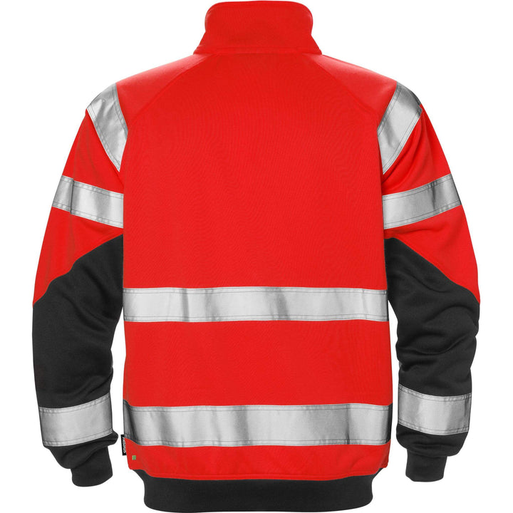 Fristads Hi-Vis Sweatshirt Jacket Class 3 - 7426 SHV Hi-Vis Red/Black Back1#colour_hi-vis-red-black
