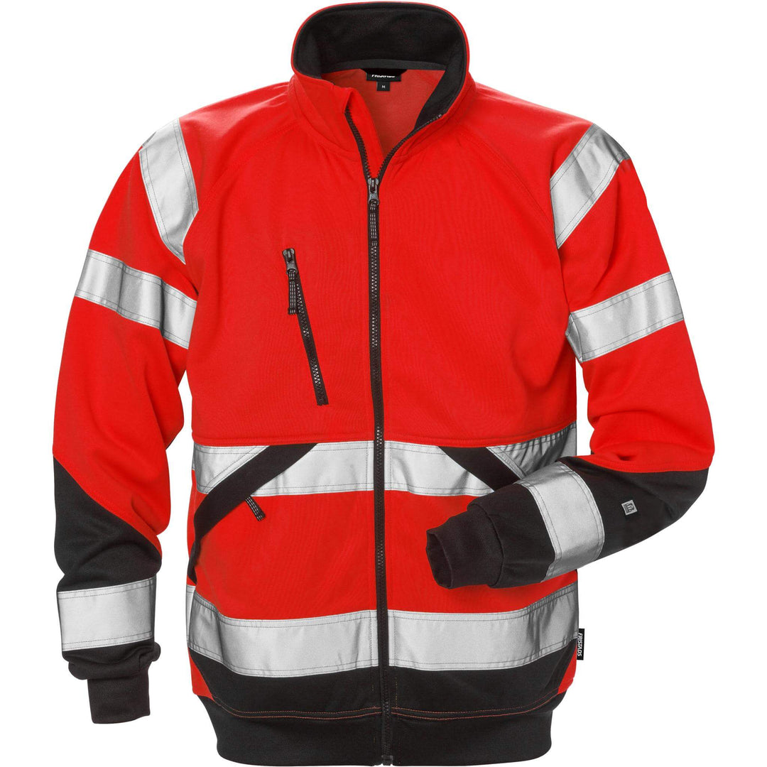 Fristads Hi-Vis Sweatshirt Jacket Class 3 - 7426 SHV Hi-Vis Red/Black Front1#colour_hi-vis-red-black