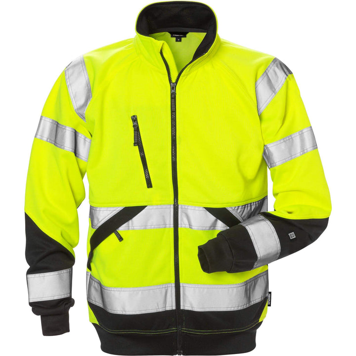 Fristads Hi-Vis Sweatshirt Jacket Class 3 - 7426 SHV Hi-Vis Yellow/Black Front1#colour_hi-vis-yellow-black
