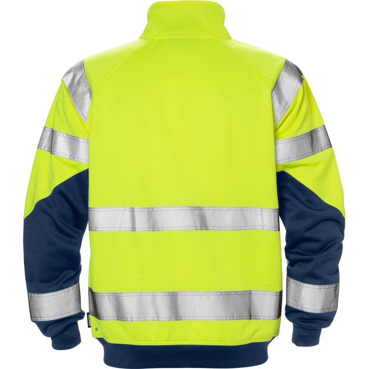 Fristads Hi-Vis Sweatshirt Jacket Class 3 - 7426 SHV Hi-Vis Yellow/Navy Back1#colour_hi-vis-yellow-navy