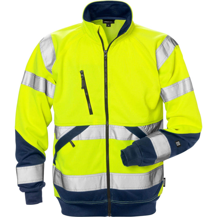 Fristads Hi-Vis Sweatshirt Jacket Class 3 - 7426 SHV Hi-Vis Yellow/Navy Front1#colour_hi-vis-yellow-navy
